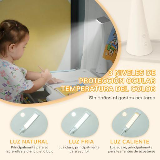 Juego de Escritorio y Silla para Niños de +6 Años Ajustable con Mesa Inclinable Lámpara Cajón y Estante para Libros Gris [3]