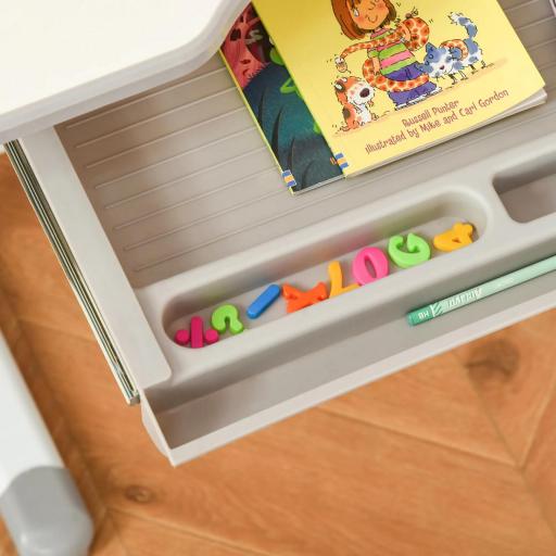 Juego de Escritorio y Silla para Niños de +6 Años Ajustable con Mesa Inclinable Lámpara Cajón y Estante para Libros Gris [1]