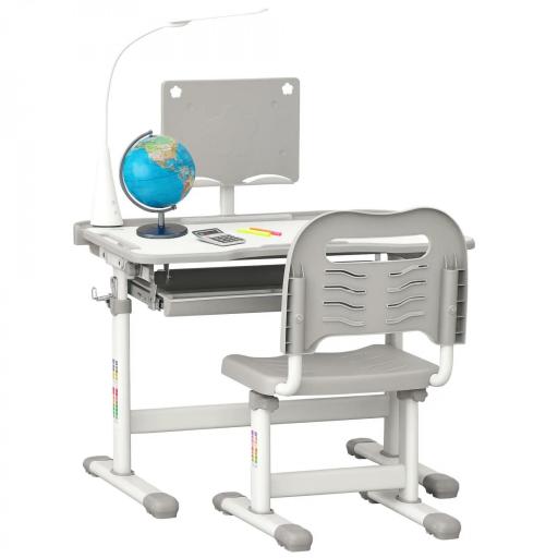 Juego de Escritorio y Silla para Niños de +6 Años Ajustable con Mesa Inclinable Lámpara Cajón y Estante para Libros Gris [9]