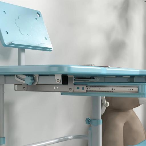 Pupitre Infantil Ajustable con 1 Cajón 1 Estante para Libros y Ángulo de Mesa Ajustable 80x49,5x82-104 cm Azul y Blanco [7]
