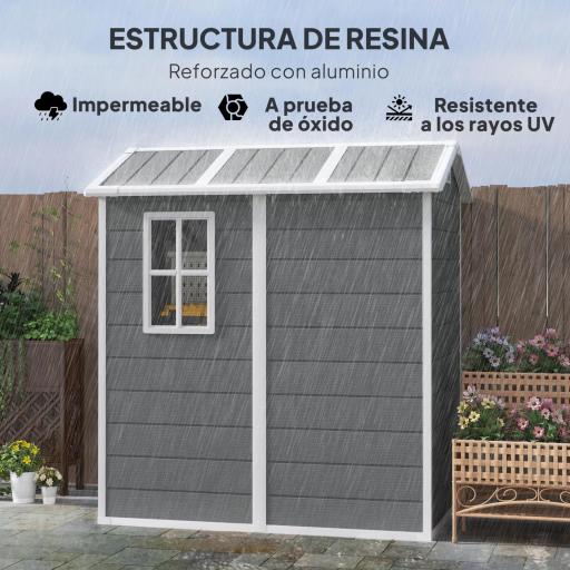 Cobertizo de Jardín Exterior 2,1 m² 131x186x198 cm Caseta de Jardín con Suelo Ventana y Puerta con Cerradura Gris [2]
