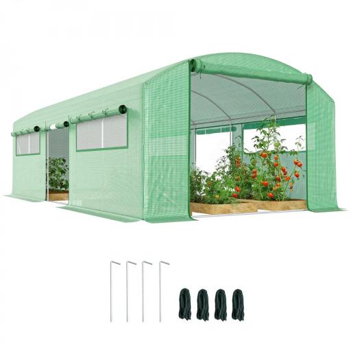 Invernadero de Túnel 6x3x2 m con 3 Puertas Enrollables 6 Ventanas de Malla y Estructura de Acero Galvanizado Verde [9]