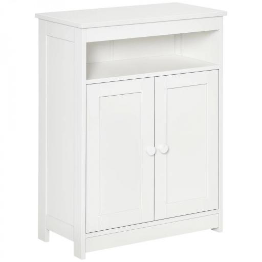 Armario Auxiliar de Baño con 2 Puertas Estante Interior Ajustable y Compartimento Abierto Mueble de Baño para Salón Cocina 60x30x80 cm Blanco [9]