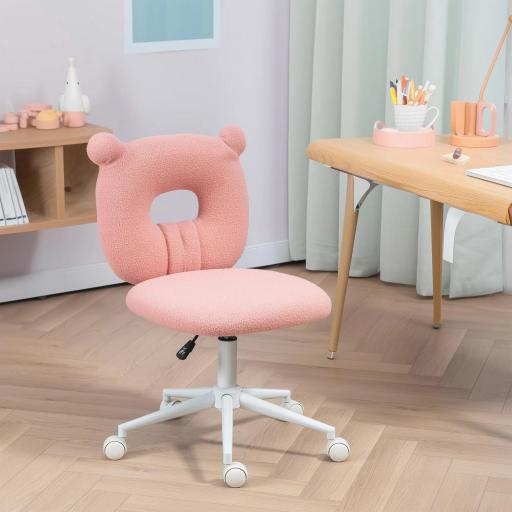 Silla Infantil de Borreguito con Asiento Ajustable en Altura y Respaldo en Forma de Oso Carga 120 kg Rosa