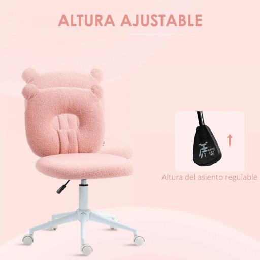 Silla Infantil de Borreguito con Asiento Ajustable en Altura y Respaldo en Forma de Oso Carga 120 kg Rosa [2]