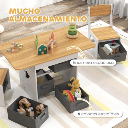 Mesa Infantil con 2 Sillas con 6 Cajones de Tela Diseño Estrellas para Niños y Niñas de 3-8 Años Natural [1]