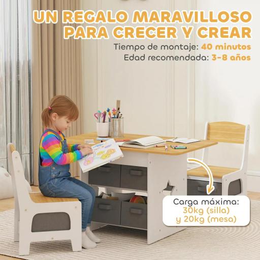 Mesa Infantil con 2 Sillas con 6 Cajones de Tela Diseño Estrellas para Niños y Niñas de 3-8 Años Natural [5]
