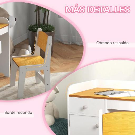 Escritorio para Niños con Silla Conjunto de Escritorio de 2 Piezas con Cajón y Armario Blanco y Natural [3]