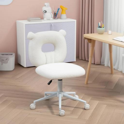 Silla Infantil de Borreguito con Asiento Ajustable en Altura y Respaldo en Forma de Oso Carga 120 kg Blanco