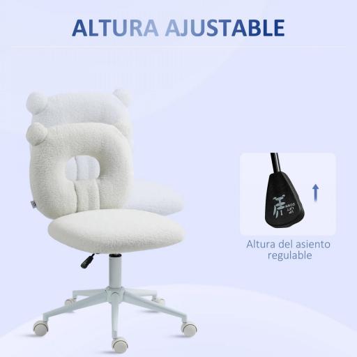Silla Infantil de Borreguito con Asiento Ajustable en Altura y Respaldo en Forma de Oso Carga 120 kg Blanco [3]