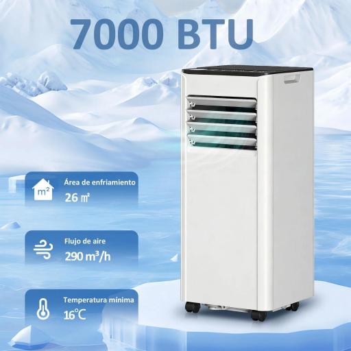  Aire Acondicionado Portátil 7000 BTU 4 en 1 Enfriamiento Deshumidificador Ventilador Temporizador para 26 m² Blanco [6]