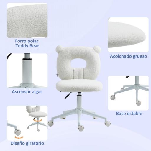 Silla Infantil de Borreguito con Asiento Ajustable en Altura y Respaldo en Forma de Oso Carga 120 kg Blanco [2]