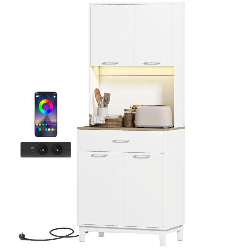 Alacena de Cocina con Luces LED Estación de Carga 4 Puertas Cajón Encimera Abierta 71x40x180 cm Blanco [9]