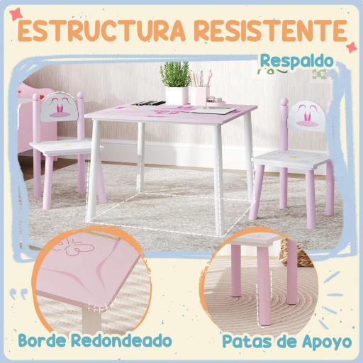 Mesa y Sillas Infantiles para Niños de 2-5 Años de 3 Piezas Mesa Infantil con Sillas para Sala de Juegos Rosa y Blanco [3]