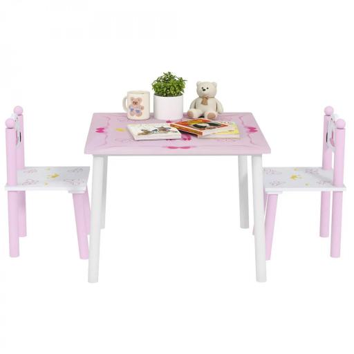 Mesa y Sillas Infantiles para Niños de 2-5 Años de 3 Piezas Mesa Infantil con Sillas para Sala de Juegos Rosa y Blanco [10]