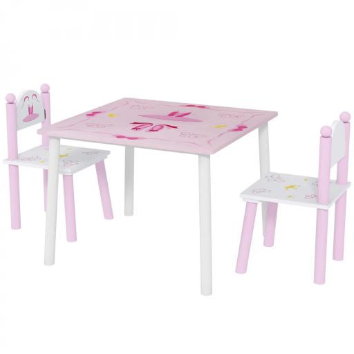 Mesa y Sillas Infantiles para Niños de 2-5 Años de 3 Piezas Mesa Infantil con Sillas para Sala de Juegos Rosa y Blanco [8]