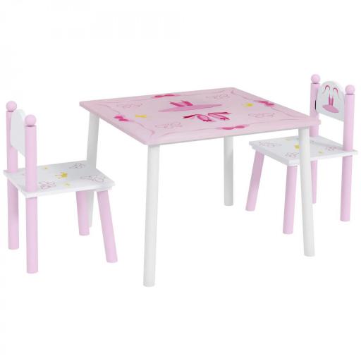 Mesa y Sillas Infantiles para Niños de 2-5 Años de 3 Piezas Mesa Infantil con Sillas para Sala de Juegos Rosa y Blanco [9]