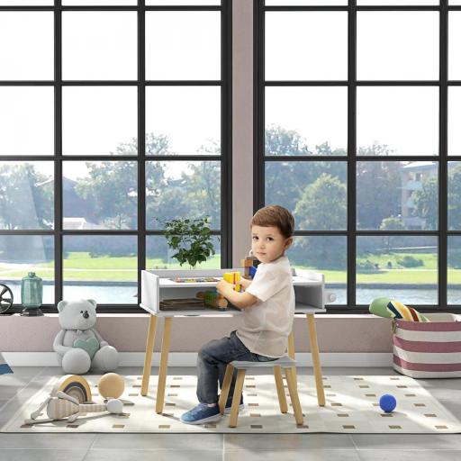 Juego de Mesa y Silla Infantil Mesa para Niños con Tablero de Bloques de Construcción y Rollo de Papel Blanco