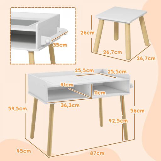 Juego de Mesa y Silla Infantil Mesa para Niños con Tablero de Bloques de Construcción y Rollo de Papel Blanco [2]