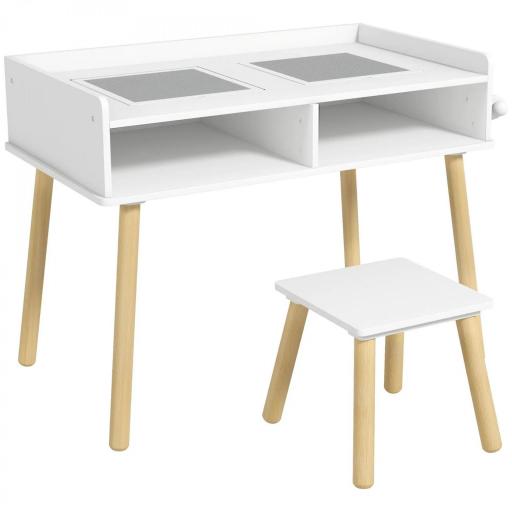 Juego de Mesa y Silla Infantil Mesa para Niños con Tablero de Bloques de Construcción y Rollo de Papel Blanco [8]