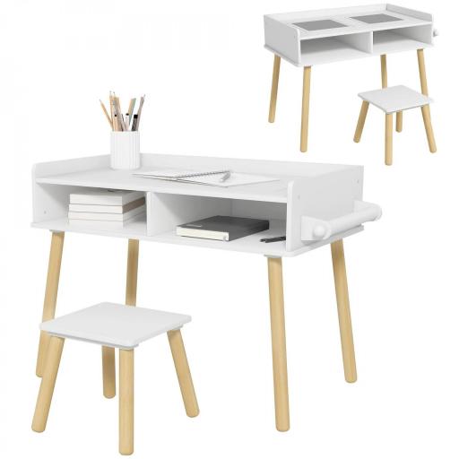 Juego de Mesa y Silla Infantil Mesa para Niños con Tablero de Bloques de Construcción y Rollo de Papel Blanco [9]