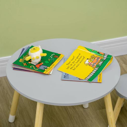 Juego de Mesa y 2 Sillas de Madera para Niños Mesa Redonda Ø59x50 cm y Sillas Ø28x51 cm Muebles Infantiles Gris [4]