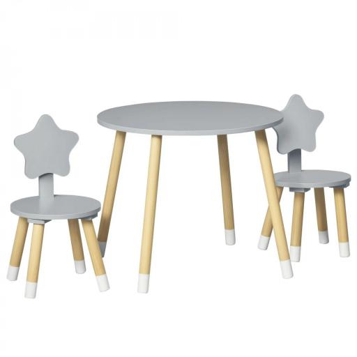 Juego de Mesa y 2 Sillas de Madera para Niños Mesa Redonda Ø59x50 cm y Sillas Ø28x51 cm Muebles Infantiles Gris [9]