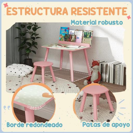 Mesa Infantil con Silla y Estante para Libros Escritorio para Niños de +3 Años para Sala de Juegos Rosa [5]