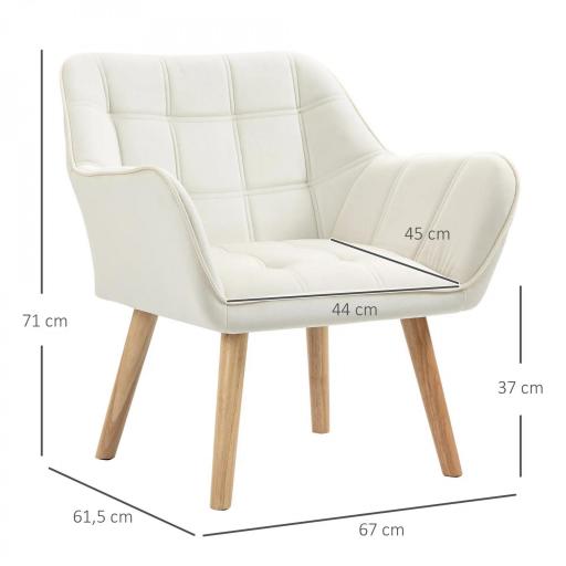 Butaca de Salón Moderna Tapizado en Terciopelo con Asiento Ancho Patas de Madera Sillón Relax para Sala de Estar Crema [1]