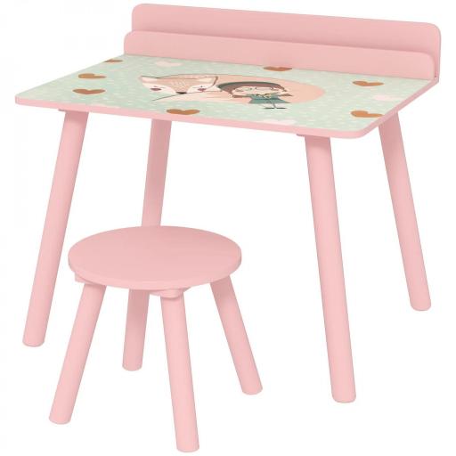 Mesa Infantil con Silla y Estante para Libros Escritorio para Niños de +3 Años para Sala de Juegos Rosa [8]