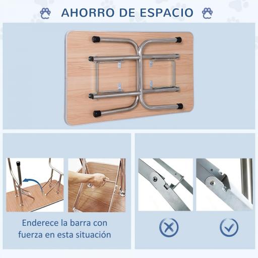 Mesa de Peluquería Canina Plegable, Mesa de Aseo con Cesta de Rejilla Metálica, Encimera Antideslizante, Barra de Acero Inoxidable Ajustable, para Perros, Gatos, 107x60x164 cm, Azul [4]