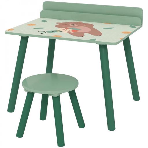 Mesa Infantil con Silla y Estante para Libros Escritorio para Niños de +3 Años para Sala de Juegos Verde [8]
