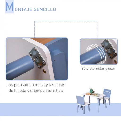 Mesa con Sillas para Niños de 2-4 Años de Madera Mesa 60x40x43 cm y Sillas para Dormitorio 28x26x48 cm Blanco y Azul [4]