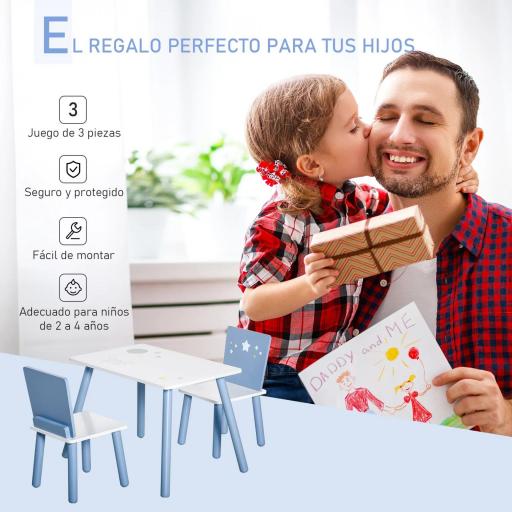 Mesa con Sillas para Niños de 2-4 Años de Madera Mesa 60x40x43 cm y Sillas para Dormitorio 28x26x48 cm Blanco y Azul [8]