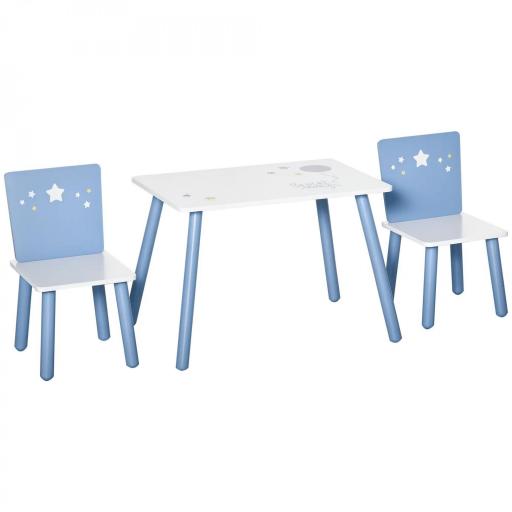 Mesa con Sillas para Niños de 2-4 Años de Madera Mesa 60x40x43 cm y Sillas para Dormitorio 28x26x48 cm Blanco y Azul [7]
