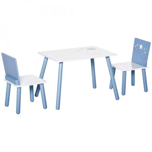 Mesa con Sillas para Niños de 2-4 Años de Madera Mesa 60x40x43 cm y Sillas para Dormitorio 28x26x48 cm Blanco y Azul [1]