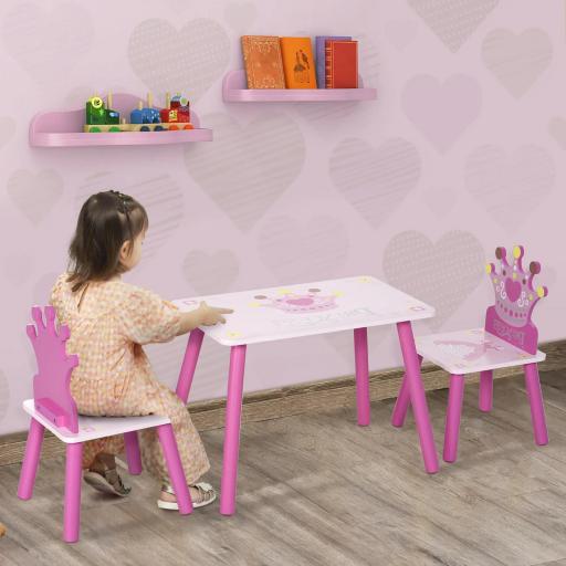 Juego de Mesa y 2 Sillas Infantiles de Madera Set de Mesa 55x34x42 cm Sillas 28x26x50 cm para Niños de 2-4 Años para Dormitorio Color Rosa