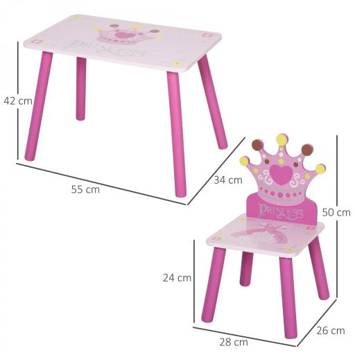 Juego de Mesa y 2 Sillas Infantiles de Madera Set de Mesa 55x34x42 cm Sillas 28x26x50 cm para Niños de 2-4 Años para Dormitorio Color Rosa [7]