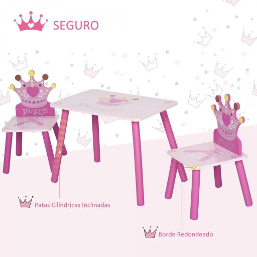 Juego de Mesa y 2 Sillas Infantiles de Madera Set de Mesa 55x34x42 cm Sillas 28x26x50 cm para Niños de 2-4 Años para Dormitorio Color Rosa [1]