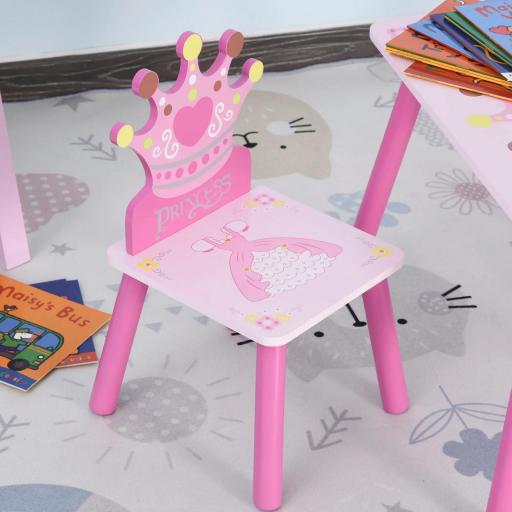 Juego de Mesa y 2 Sillas Infantiles de Madera Set de Mesa 55x34x42 cm Sillas 28x26x50 cm para Niños de 2-4 Años para Dormitorio Color Rosa [8]