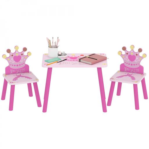 Juego de Mesa y 2 Sillas Infantiles de Madera Set de Mesa 55x34x42 cm Sillas 28x26x50 cm para Niños de 2-4 Años para Dormitorio Color Rosa [5]