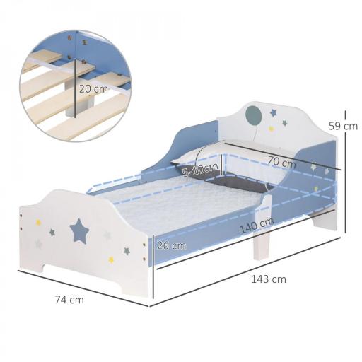 Cama para niños de 3 a 6 años diseño estrellas y luna somier de láminas incluido habitación moderna 143x76x49 cm Gris [3]