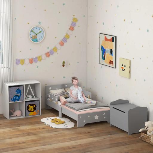 Cama para niños de 3 a 6 años diseño estrellas y luna somier de láminas incluido habitación moderna 143x76x49 cm Gris [4]