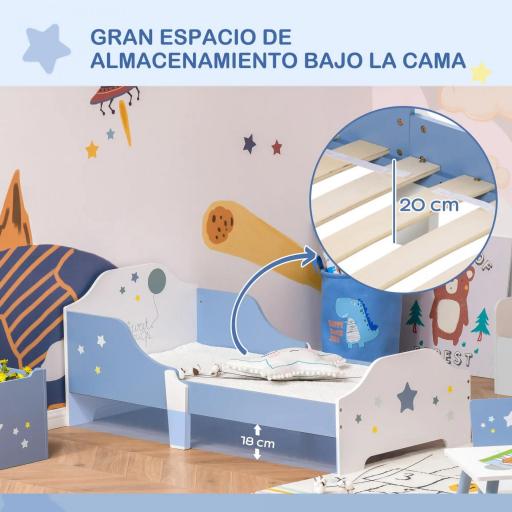 Cama para Niños de +3 Años 143x74x59 cm Cama Infantil de Madera con Estampado con Estrellas Carga 50 kg Azul y Blanco [8]