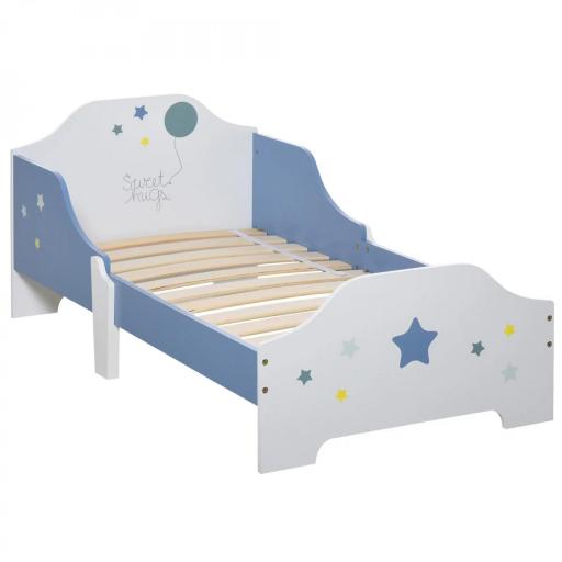 Cama para Niños de +3 Años 143x74x59 cm Cama Infantil de Madera con Estampado con Estrellas Carga 50 kg Azul y Blanco [7]