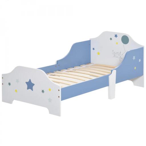 Cama para Niños de +3 Años 143x74x59 cm Cama Infantil de Madera con Estampado con Estrellas Carga 50 kg Azul y Blanco [9]