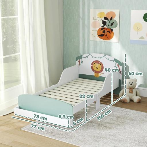 Cama infantil para Niños de +3 Años 70x140 cm de Madera con Almacenaje y Dibujo de León para Dormitorio Verde [5]