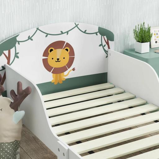 Cama infantil para Niños de +3 Años 70x140 cm de Madera con Almacenaje y Dibujo de León para Dormitorio Verde [7]