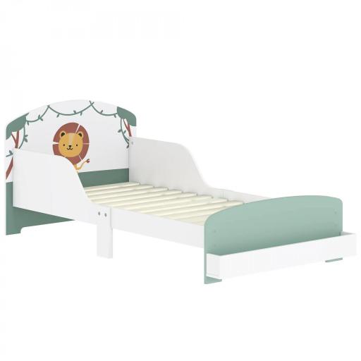 Cama infantil para Niños de +3 Años 70x140 cm de Madera con Almacenaje y Dibujo de León para Dormitorio Verde [9]