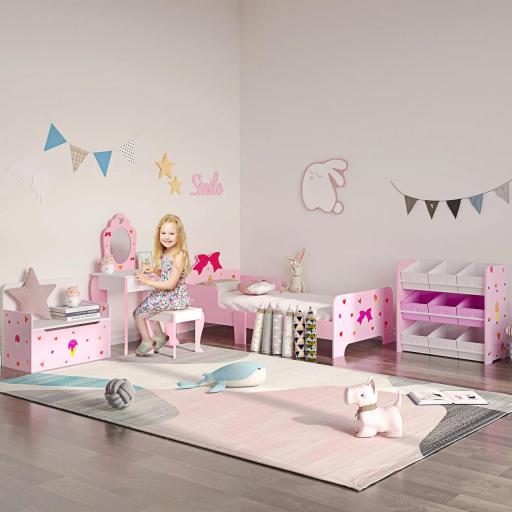 Cama Infantil para Niños de 3-6 Años Cama de Madera con Laterales de Protección Carga Máx. 80kg 143x74x59cm Rosa